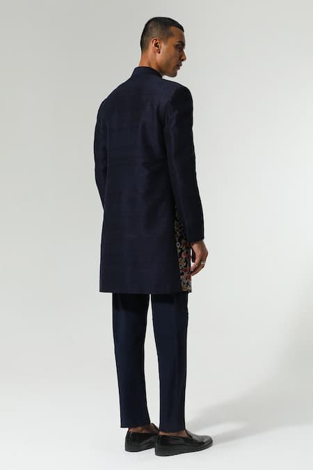 Sulakshna Jasra Navy Blue Resham Embroidered Sherwani Set 