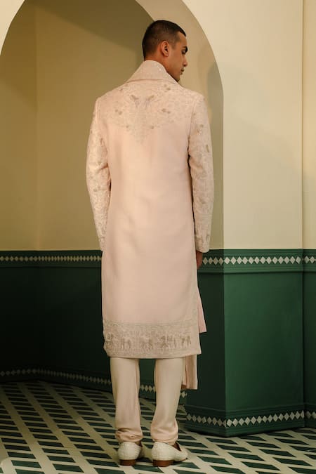 Sulakshna Jasra Peach Aari Embroidered Sherwani Set 