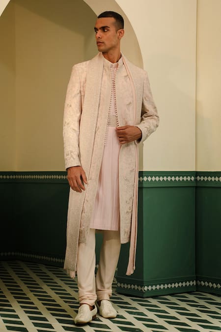 Sulakshna Jasra Zardozi Embroidered Peach Sherwani Set 
