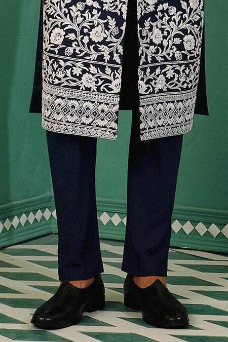 Buy Sulakshna Jasra Navy Cotton, Silk Pearls, Diamonds Blue Dori Embroidered Sherwani Set Online at Aza Fashions Buy_Sulakshna Jasra_Navy Cotton, Silk Pearls, Diamonds Blue Dori Embroidered Sherwani Set _Online_at_Aza_Fashions