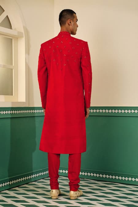 Sulakshna Jasra Dori Embroidered Red Sherwani Set 