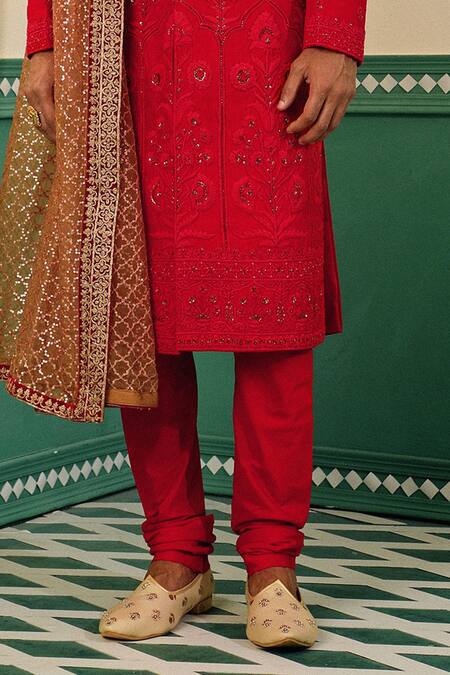 Sulakshna Jasra Red , Cotton, Organza Embroidery, Zari, Beads Dori Sherwani Set Online at Aza Fashions Sulakshna Jasra_Red , Cotton, Organza Embroidery, Zari, Beads Dori Sherwani Set _Online_at_Aza_Fashions