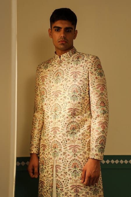 Sulakshna Jasra Floral Zari Embroidered Sherwani Set 