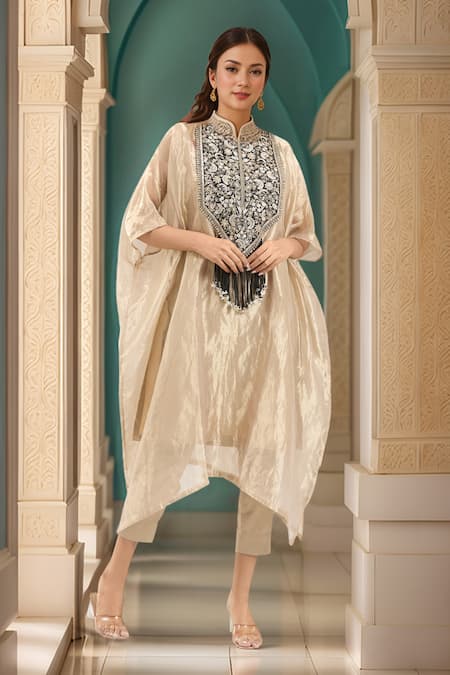 Prisho Floral Embroidered Kaftan & Pant Set 