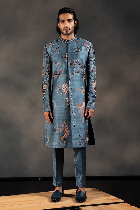 Hilo Design Oceanic Depths Embroidered Sherwani Set 