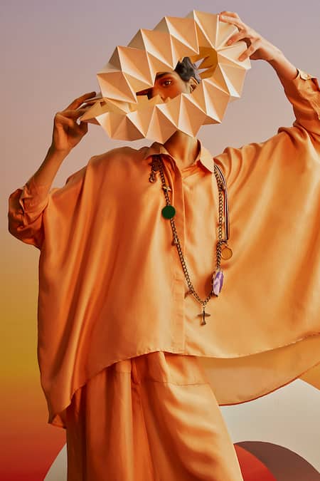 Ituvana Tan High-Low Shirt Tunic & Dhoti Pant 