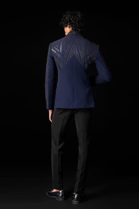 PAARSH Blue Cutdana Embroidered Tuxedo Set 