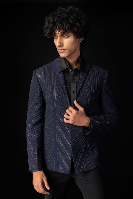 PAARSH Blue Embroidery Cutdana Tuxedo Set Online at Aza Fashions PAARSH_Blue Embroidery Cutdana Tuxedo Set _Online_at_Aza_Fashions