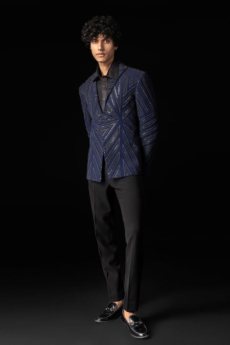 Buy PAARSH Blue Embroidery Cutdana Tuxedo Set Online at Aza Fashions Buy_PAARSH_Blue Embroidery Cutdana Tuxedo Set _Online_at_Aza_Fashions