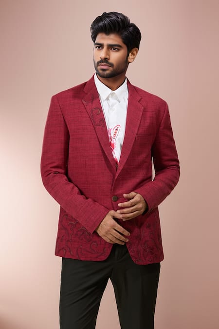 Ankita Lath Linen Abstract Embroidered Blazer 