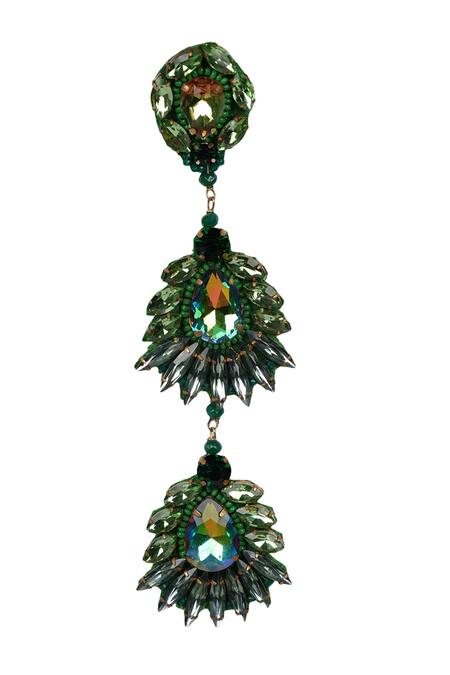 Bijoux By Priya Chandna Green Crystals, Beads, Stones Floral Danglers With Online at Aza Fashions Bijoux By Priya Chandna_Green Crystals, Beads, Stones Floral Danglers With _Online_at_Aza_Fashions