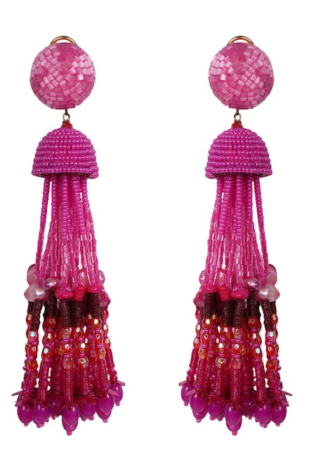 Shop Bijoux By Priya Chandna Pink Sequins, Crystals, Beads Gradient Long Earrings at Aza Fashions Shop_Bijoux By Priya Chandna_Pink Sequins, Crystals, Beads Gradient Long Earrings _at_Aza_Fashions