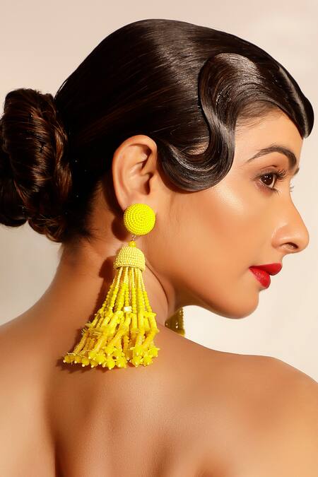 Buy Bijoux By Priya Chandna Yellow Sequins, Crystals, Beads Tonal Gradient Long Earrings Online at Aza Fashions Buy_Bijoux By Priya Chandna_Yellow Sequins, Crystals, Beads Tonal Gradient Long Earrings _Online_at_Aza_Fashions