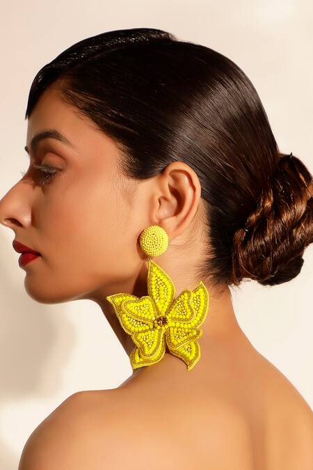 Buy Bijoux By Priya Chandna Yellow Sequins, Crystals, Beads Floral Tonal Embroidered Earrings Online at Aza Fashions Buy_Bijoux By Priya Chandna_Yellow Sequins, Crystals, Beads Floral Tonal Embroidered Earrings _Online_at_Aza_Fashions