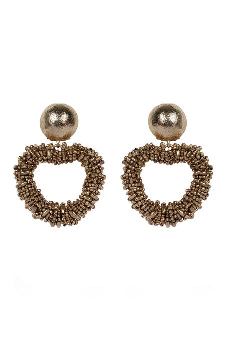 Shop Bijoux By Priya Chandna Gold Plated Beads Embellished Heart Drop Earrings at Aza Fashions Shop_Bijoux By Priya Chandna_Gold Plated Beads Embellished Heart Drop Earrings _at_Aza_Fashions
