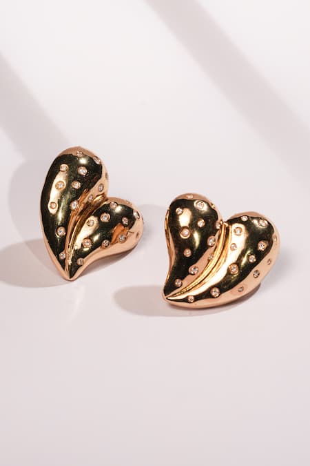 Shop Bijoux By Priya Chandna Gold Plated Stones Embellished Heart Stud Earrings at Aza Fashions Shop_Bijoux By Priya Chandna_Gold Plated Stones Embellished Heart Stud Earrings _at_Aza_Fashions