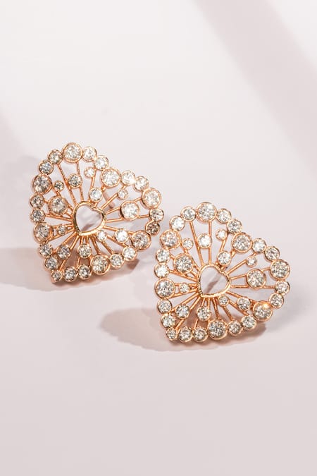 Shop Bijoux By Priya Chandna Gold Plated Crystals Heart Stud Earrings at Aza Fashions Shop_Bijoux By Priya Chandna_Gold Plated Crystals Heart Stud Earrings _at_Aza_Fashions