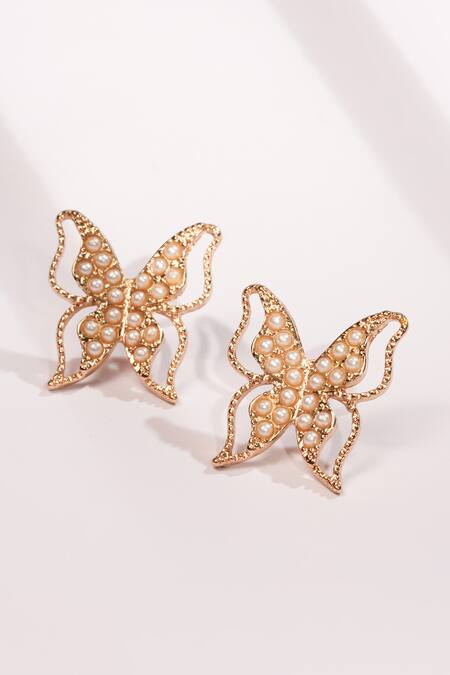Bijoux By Priya Chandna Gold Plated Pearls Embellished Butterfly Stud Earrings Online at Aza Fashions Bijoux By Priya Chandna_Gold Plated Pearls Embellished Butterfly Stud Earrings _Online_at_Aza_Fashions