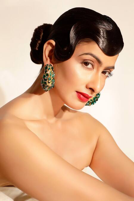 Buy Bijoux By Priya Chandna Green Crystals, Stones Embellished Half Hoop Earrings Online at Aza Fashions Buy_Bijoux By Priya Chandna_Green Crystals, Stones Embellished Half Hoop Earrings _Online_at_Aza_Fashions
