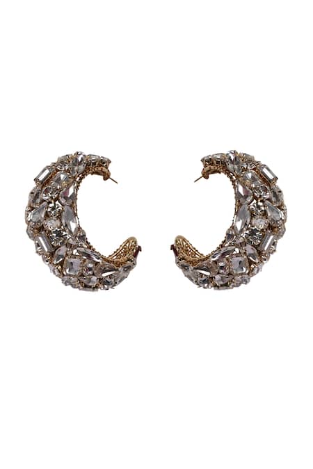 Shop Bijoux By Priya Chandna Gold Plated Crystals, Stones Embellished Half Hoop Earrings at Aza Fashions Shop_Bijoux By Priya Chandna_Gold Plated Crystals, Stones Embellished Half Hoop Earrings _at_Aza_Fashions