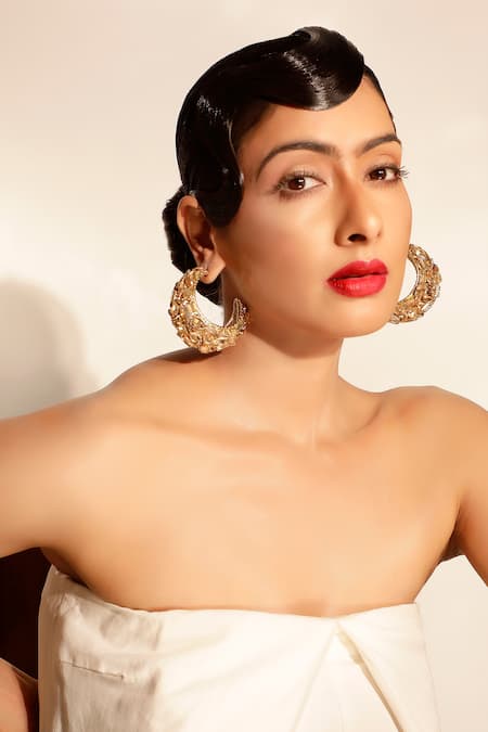 Bijoux By Priya Chandna Gold Plated Crystals, Stones Embellished Half Hoops 