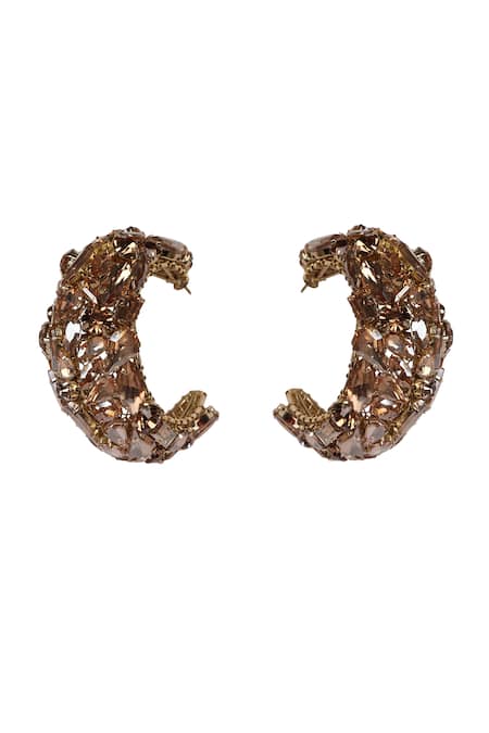 Shop Bijoux By Priya Chandna Gold Plated Crystals, Stones Embellished Half Hoops at Aza Fashions Shop_Bijoux By Priya Chandna_Gold Plated Crystals, Stones Embellished Half Hoops _at_Aza_Fashions