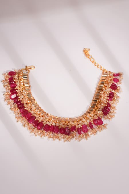 Shop Bijoux By Priya Chandna Red Gold Plated Crystal Bead Tassel Choker at Aza Fashions Shop_Bijoux By Priya Chandna_Red Gold Plated Crystal Bead Tassel Choker _at_Aza_Fashions
