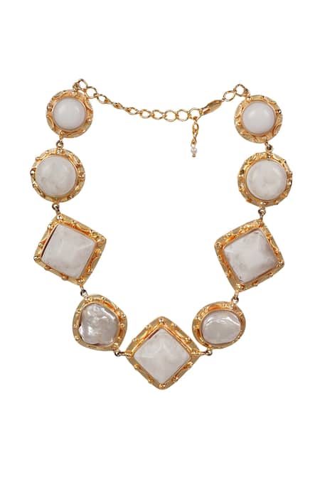 Shop Bijoux By Priya Chandna White Gold Plated Geometric Choker Necklace at Aza Fashions Shop_Bijoux By Priya Chandna_White Gold Plated Geometric Choker Necklace _at_Aza_Fashions