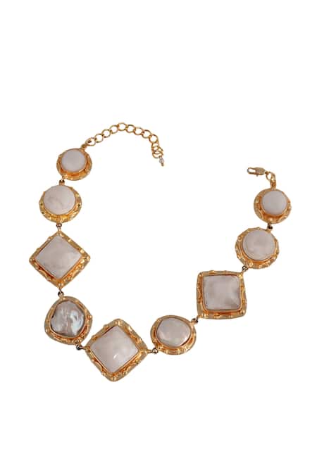 Bijoux By Priya Chandna White Gold Plated Geometric Choker Necklace Online at Aza Fashions Bijoux By Priya Chandna_White Gold Plated Geometric Choker Necklace _Online_at_Aza_Fashions