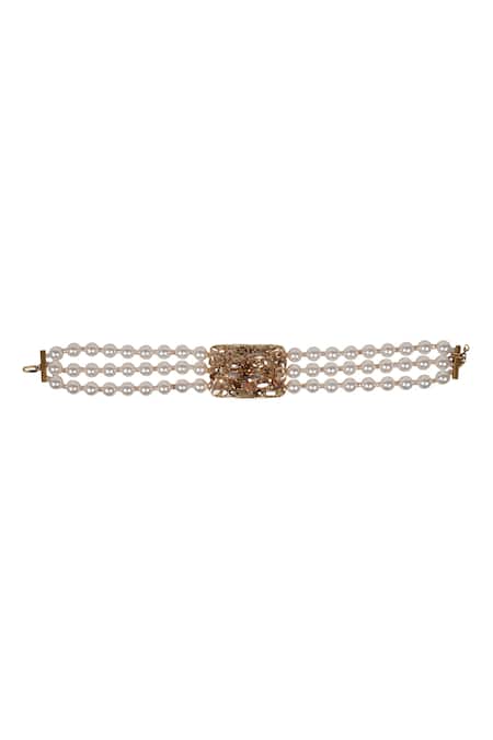 Shop Bijoux By Priya Chandna White Pearls, Crystals Gold Plated Choker Necklace at Aza Fashions Shop_Bijoux By Priya Chandna_White Pearls, Crystals Gold Plated Choker Necklace _at_Aza_Fashions
