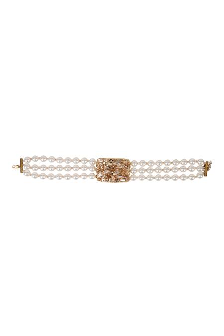 Bijoux By Priya Chandna White Pearls, Crystals Gold Plated Choker Necklace Online at Aza Fashions Bijoux By Priya Chandna_White Pearls, Crystals Gold Plated Choker Necklace _Online_at_Aza_Fashions
