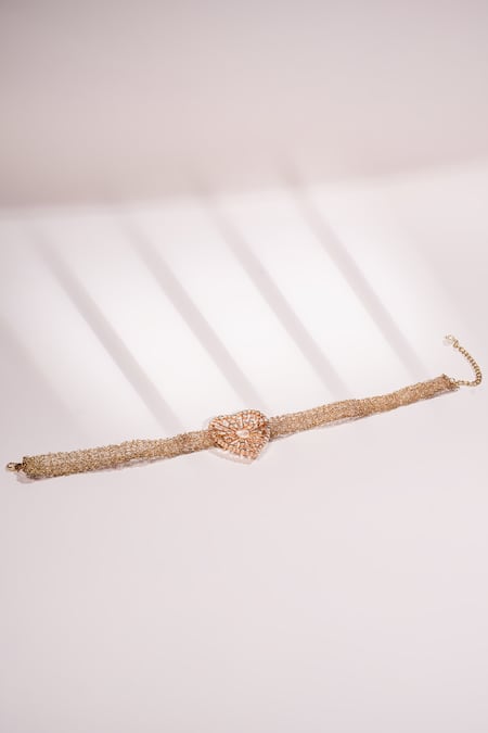 Shop Bijoux By Priya Chandna Gold Plated Crystal Heart Choker Necklace at Aza Fashions Shop_Bijoux By Priya Chandna_Gold Plated Crystal Heart Choker Necklace _at_Aza_Fashions