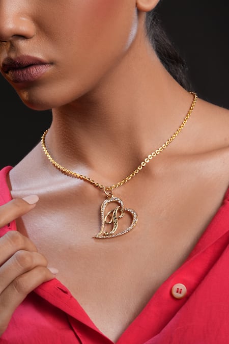 Bijoux By Priya Chandna Gold Plated Crystal Heart Pendant Necklace 