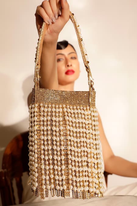 Bijoux By Priya Chandna Cascading Pearl & Crystal Nano Bag 
