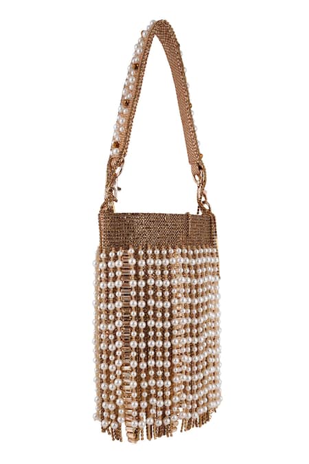 Bijoux By Priya Chandna_Gold Pearls, Crystals Cascading And Nano Bag _Online_at_Aza_Fashions