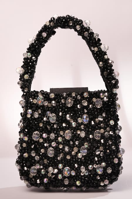 Bijoux By Priya Chandna Beaded Black Mini Pebble Handbag 