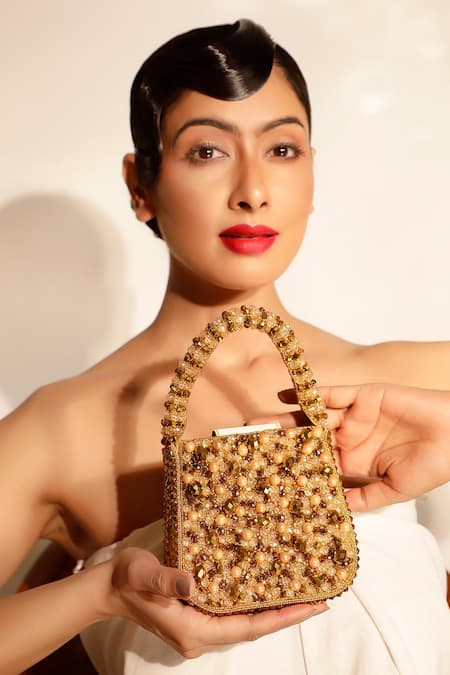 Bijoux By Priya Chandna Mini Crystal & Bead Studded Bag 