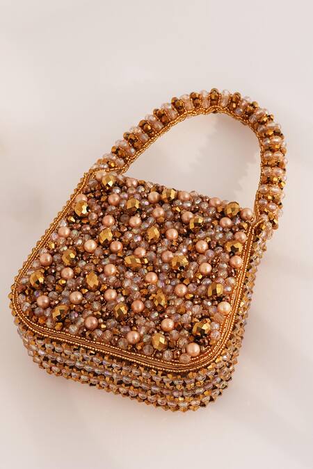 Buy_Bijoux By Priya Chandna_Gold Beads, Glitter, Stones Mini Pebble Handbag _Online_at_Aza_Fashions
