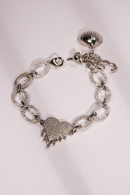 Bijoux By Priya Chandna Silver Crystal Heart Dripping Bracelet 
