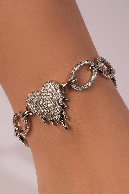 Bijoux By Priya Chandna Silver Plated Crystals Heart Dripping Bracelet Online at Aza Fashions Bijoux By Priya Chandna_Silver Plated Crystals Heart Dripping Bracelet _Online_at_Aza_Fashions
