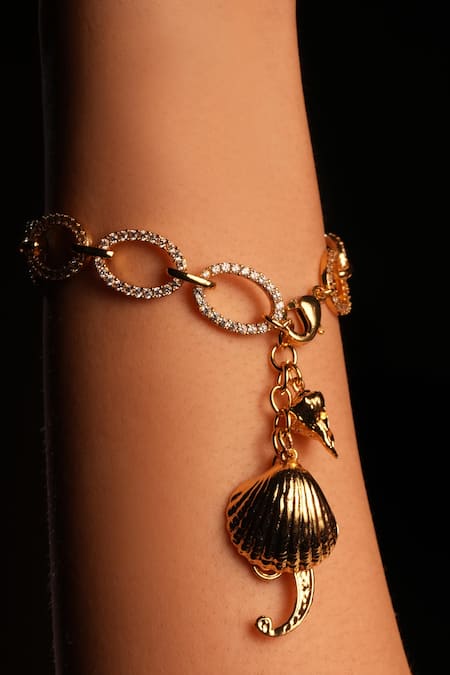 Bijoux By Priya Chandna_Rose Gold Crystals, Beads Heart Dripping Bracelet _Online_at_Aza_Fashions