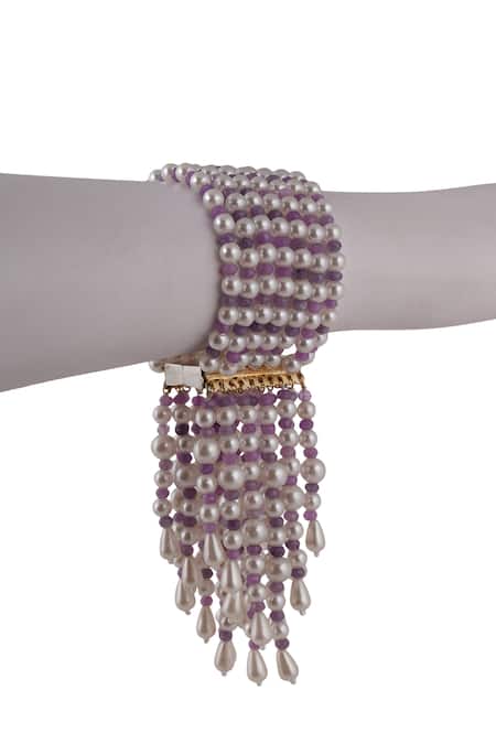 Bijoux By Priya Chandna_Purple Pearls, Beads Waterfall Drop Bracelet _Online_at_Aza_Fashions