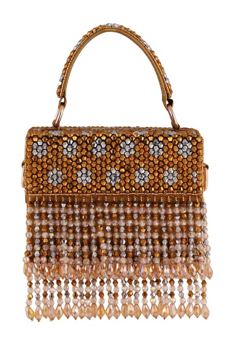 Bijoux By Priya Chandna Gold Waterfall Fringe Box Clutch 