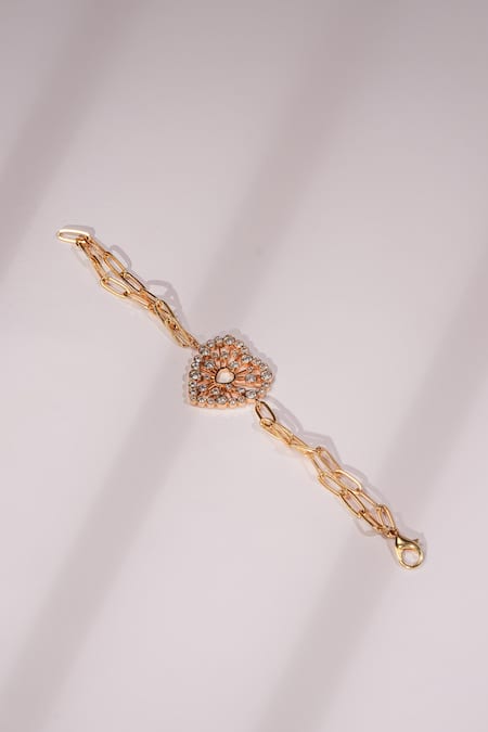 Bijoux By Priya Chandna Gold Heart Crystal Link Bracelet 