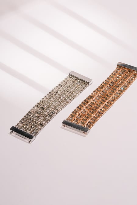 Bijoux By Priya Chandna Silver Multi Row Crystal Link Bracelet 