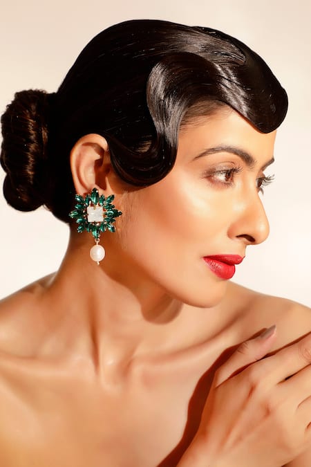 Bijoux By Priya Chandna Crystal & Baroque Pearl Embellished Drop Earrings 