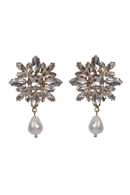 Bijoux By Priya Chandna Crystal & Baroque Pearl Drop Earrings 