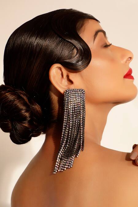Bijoux By Priya Chandna Black Crystals Embellished Long Danglers Online at Aza Fashions Bijoux By Priya Chandna_Black Crystals Embellished Long Danglers _Online_at_Aza_Fashions