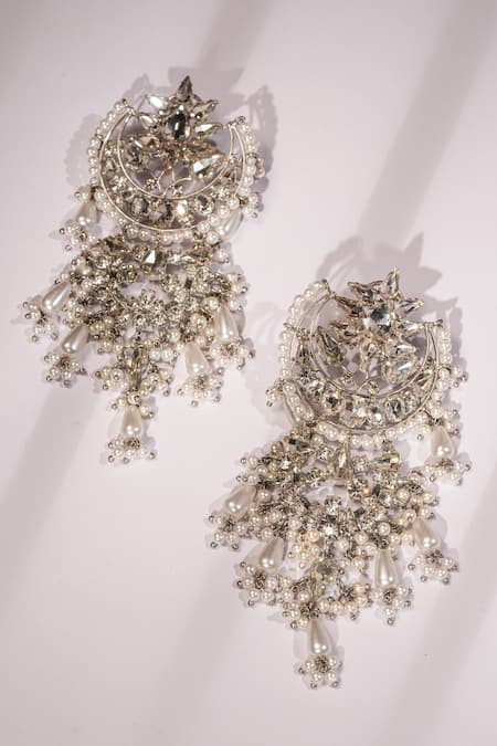Bijoux By Priya Chandna Silver Pearl & Crystal Chandbalis 