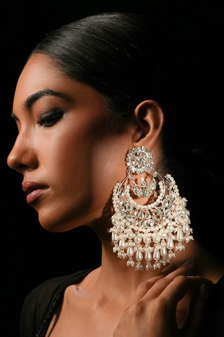 Bijoux By Priya Chandna Pearl & Crystal Embellished Chandbalis 